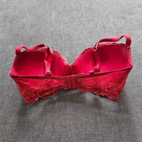 Le Mystère Women's Red Floral Lace Scarlet Padded Demi Bra Size 32D - Picture 8 of 11